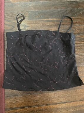 Black Camisole with Subtle Pink Vine Print